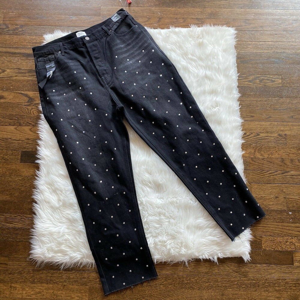 Simple Society Black Denim High Waisted Straight Jeans Rhinestone Bling 13 / 31 - Picture 1 of 5